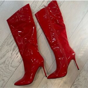 Red Boots patent leather booth knee-length size 8